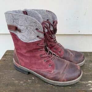 Jambu Hemlock Combat Boots Burgundy and Gray Leather Lace Up 9.5M